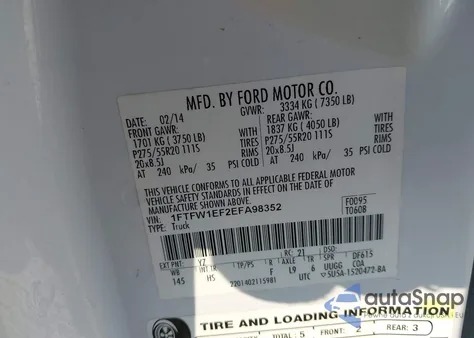 2014 Ford F-150 Lariat from USA, damaged, VIN 1FTFW1EF2EFA98352